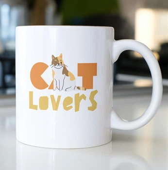 Подарункова кружка керамічна з надписом "Cat Lovers" 330 мл біла для напоїв кави та чаю