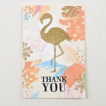 Открытка с глиттером "Thank you" фламинго 10х15 см