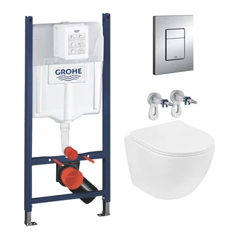 Комплект 4 в 1: Інсталяція GROHE Solido 3 в 1 3884966Q + Унітаз безобідковий Kroner Harz WHI483632 TORNADO (3884966KH483632)