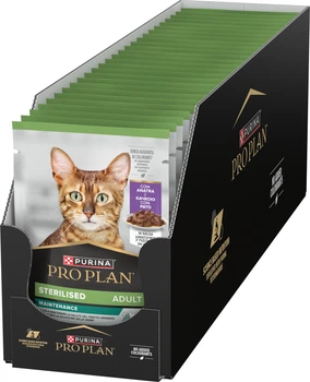 Упаковка вологого корму для дорослих стерилізованих кішок Purina Pro Plan Sterilised шматочки в соусі з качкою 26 шт по 85 г (8445290968333)