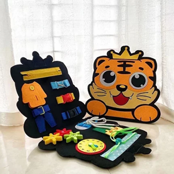 Интерактивная игрушка доска из мягкого фетра, развивающая игра для детей по системе Монтессори тигр