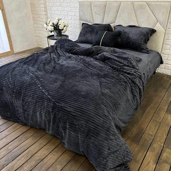 Плюшева постільна білизна Cappone (велюрова) Елітна Чорна, 160х200 см