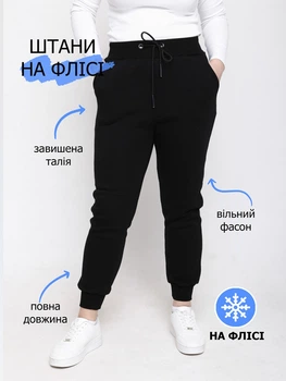 Спортивний штани жіночі чорні на флісі висока талія 8060-61-1 S