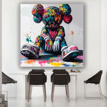 Картина на холсте для интерьера 50х50см - Kaws Graffitti