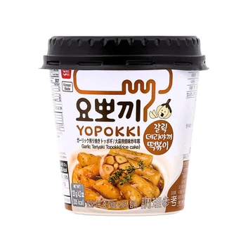 Корейские токпокки в стакане с чесноком и соусом терияки, Yopokki, 120 г