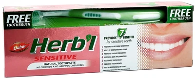 Зубна паста аюрведична для чутливих зубів Dabur Herb'l, 150 г + щітка