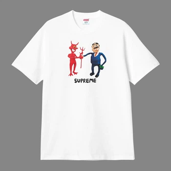 Футболка унисекс с красным чертом и мужчиной Supreme размер M белого цвета