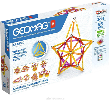 Конструктор магнітний Geomag Classic Recycled 93 деталі (0871772002734)