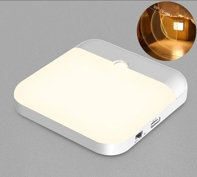 Світлодіодна лампа нічник XiaMen Sensor Light F6 cold з датчиком руху на акумуляторі квадратна біла