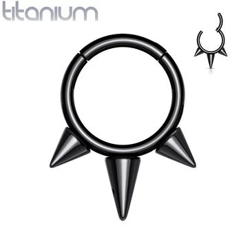 Кольцо кликер из титана с шипами Spikes RHT57-1608-K серьга для пирсинга септума, уха, брови (1,2мм, 8мм)