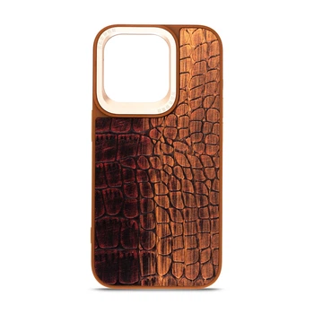 Кожаный чехол для Apple iPhone 15 Pro, Harder Glamorous Croco, Коричневый, термополіуретан ТПУ + экокожа с имитацией кожи крокодила, панель, защита корпуса, противоударный, микрофибра, рамка вокру камеры, защита всего корпуса, (ARM76764)