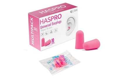 Пінні беруші для сну 10 пар SNR 38 дБ Haspro Multipack (рожевий колір)