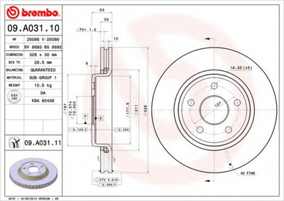 Тормозной диск Brembo (09A03111)