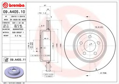 Тормозной диск Brembo (09A40511)