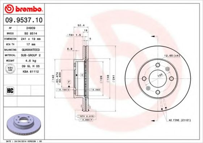 Тормозной диск Brembo (09953710)