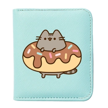Кошелек Pusheen cat на кнопке Кот в пончике 11х10 см Мятный n-12255