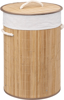 Kosz na pranie 5five Simply Smart Bamboo okrągły z pokrywką 48 l Brązowy (3560231641146)