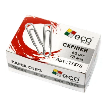Скріпки Eco-Eagle нікельовані 78 мм, круглі 50 штук в упаковці TY57