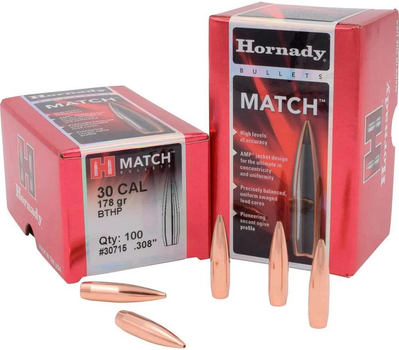 Пуля Hornady BTHP Match кал .30 масса 178 гр (11.5 г) 100 шт