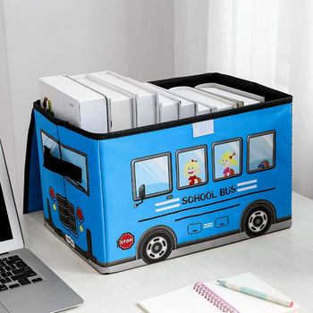 Складная корзина для игрушек Школьный автобус, 37x25x25см, Голубой (Контейнер для вещей)