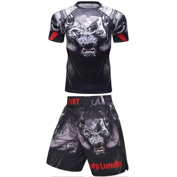 Wolf Grey двойка light - Мужской компрессионный спортивный комплект (рашгард с коротким рукавом, шорты) - XXL