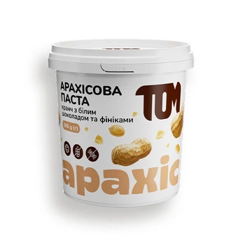 ТОМ Арахісова паста кранч з білим шоколадом та фініками, 500 г.