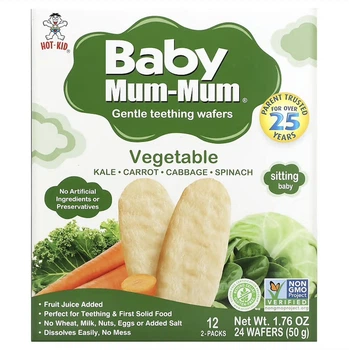 Вафли для мягкого прорезывания зубов, Hot Kid, Baby Mum-Mum, с овощами, 12 пакетиков, по 2 шт