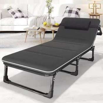 Раскладная кровать с Mesh-матрасом и подушкой LEOBRO Black 193х68х30 см, с регулировкой спинки, черная