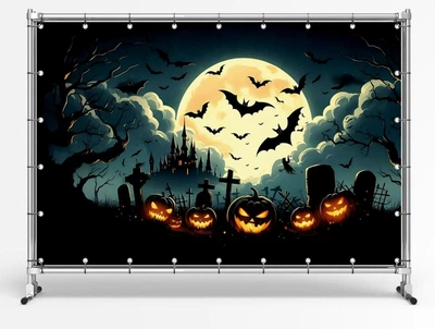 Баннер на Хэллоуин / Halloween "Летучие мыши в темном лесу" размер 2х3м. С люверсами.