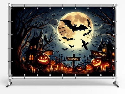 Баннер на Хэллоуин / Halloween "Тыквы в темном лесу" размер 2х3м. С люверсами.