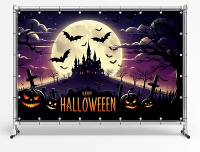 Банер на Хелловін / Halloween "Місяць і кажани" розмір 2х3м. З люверсами.