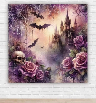 Паперовий плакат на Хелловін / Halloween "Троянди та череп" 150х150см