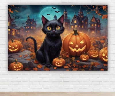 Паперовий плакат на Хелловін / Halloween "Чорний кіт" 100х150см