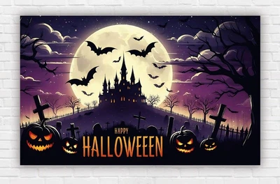 Паперовий плакат на Хелловін / Halloween "Місяць і кажани" 120х75см