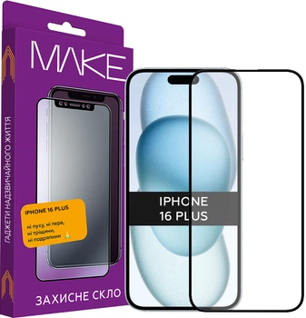 Защитное стекло MAKE для смартфона Apple iPhone 16 Plus Black (MGF-AI16PL)