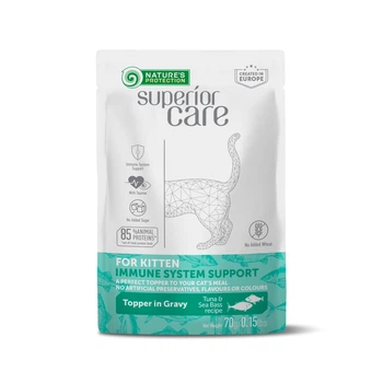 NATURE'S PROTECTION SUPERIOR CARE Immune System Support Kitten All Breeds with Tuna and Sea Bass, влажный корм с тунцом и морским окунем для поддержания иммунной системы котят всех пород, 70 г в пакетике