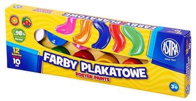 Farby plakatowe Astra 12 kolorów 10 ml (5900263020539)