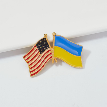 Подвійний значок-пін з прапорами України та США 40 х 27мм (00028)