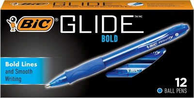 Набор шариковых ручек 12 шт. автоматических BIC Atlantis Velocity Bold, 1,6 мм Синяя (VLGB11-Blu)