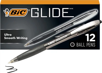 Ручки автоматические BIC Glide Atlantis Ultra Smooth Writing Черный 1 мм , 12 шт (VCG11-BLACK)