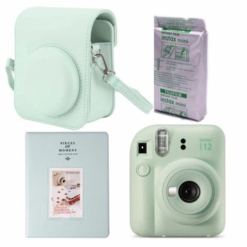 Набір камера Fujifilm Instax Mini 12, Фотопапір 10шт, Чохол, Фотоальбом 64 фото Зелений (Подарункове пакування)