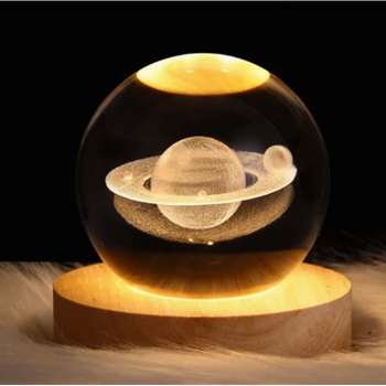 Декоративна кришталева куля 3D нічник Crystal Ball "Сатурн" на підставці з USB