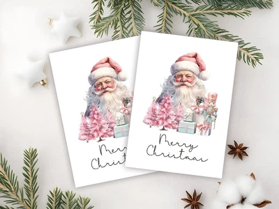 Новогодняя мини открытка "Санта Клаус с подарками. Merry Christmas" с ламинацией, 10х7 см.