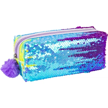 Пенал Cool For School с пайетками и помпоном 1 отделение голубой (CF87052)