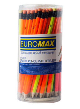 Олівець графітовий BUROMAX NEON, НВ, з гумкою, мікс 3 кол. корпуса BM.8520