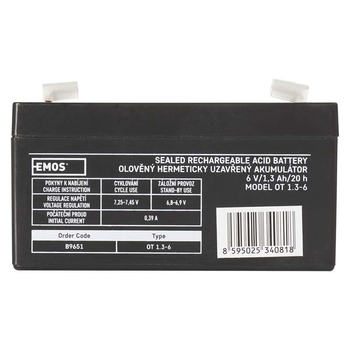 Акумуляторна батарея для ДБЖ Emos B9651 6V 1.3AH (FAST.4.7 MM) AGM B9651