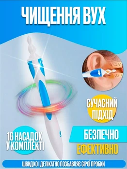 Прилад для чищення вух силіконовий вухочистка зі змінними насадками BRS Blue