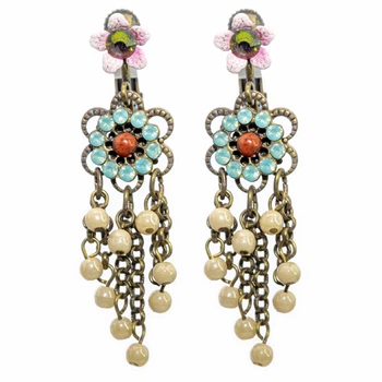 Серьги-клипсы "Цветочный ансамбль" от Michal Negrin с кристаллами и бусинами Swarovski