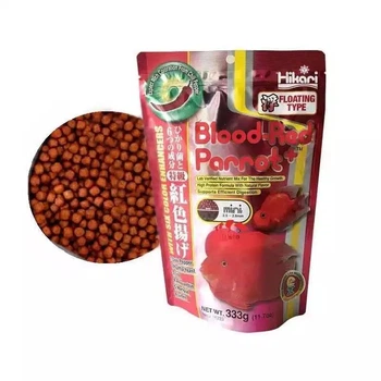 Корм для риб-папуг гібридів цихлід Hikari Blood-Red Parrot+ плаваючий акваріумний кольоровий для акваріумних риб посилення забарвлення яскравого кольору росту здоров'я високобілковий живильний преміум клас японський натуральний M 333 г гранули 5,0–5,5 мм