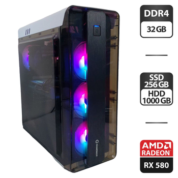 Игровой ПК GameMax MoonLight Tower / Intel Xeon E3-1245 v5 (аналог Intel Core i7-6700) (4 (8) ядер по 3.5 - 3.9 GHz) / 32 GB DDR4 / 256 GB SSD M.2 + 1000 GB HDD / AMD Radeon RX 580, 8 GB GDDR5, 256-bit / 500W б/у